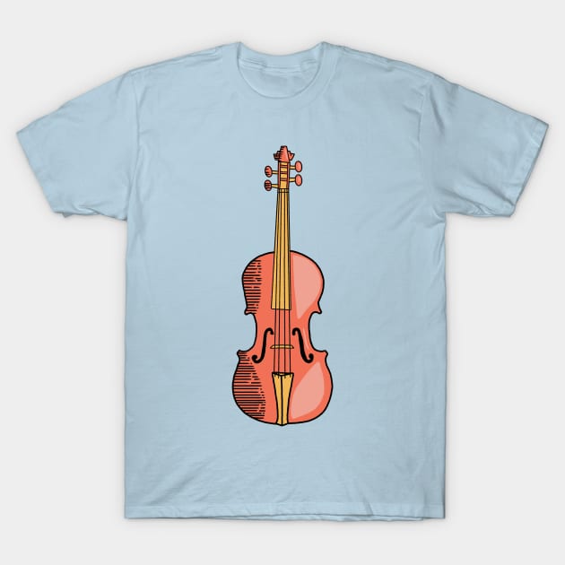 Violin Hand Drawn Line Art Musical Instrument T-Shirt by ksrogersdesigns